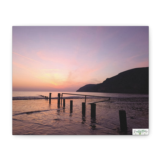 Sunset Beach Canvas Print – Purple Coastal Seascape on Matte Stretched Canvas