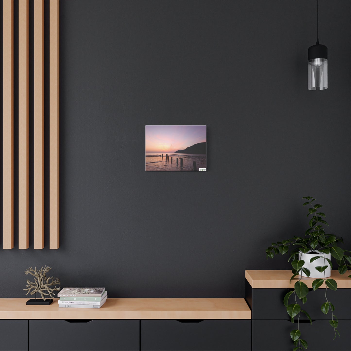 Sunset Beach Canvas Print – Purple Coastal Seascape on Matte Stretched Canvas