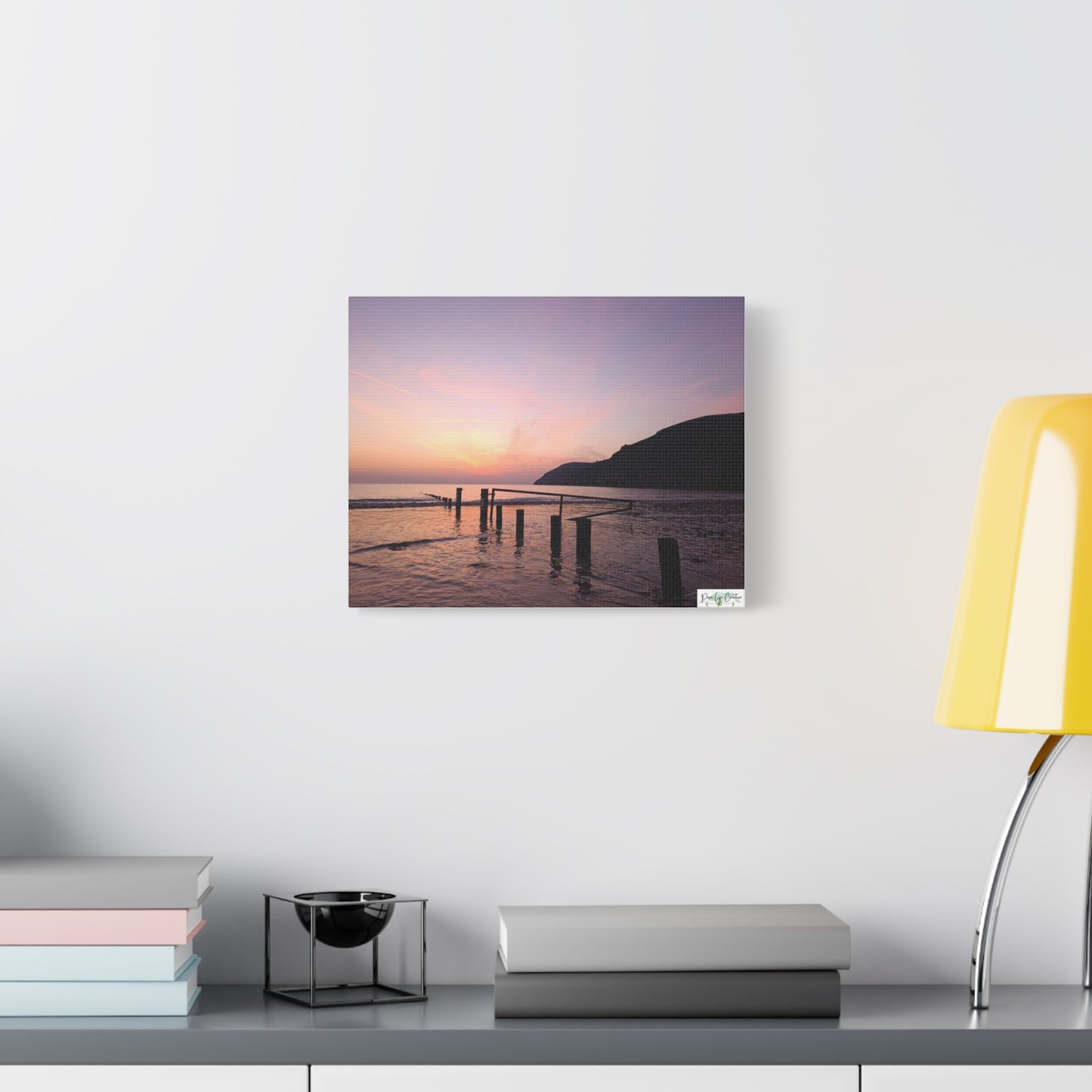 Sunset Beach Canvas Print – Purple Coastal Seascape on Matte Stretched Canvas