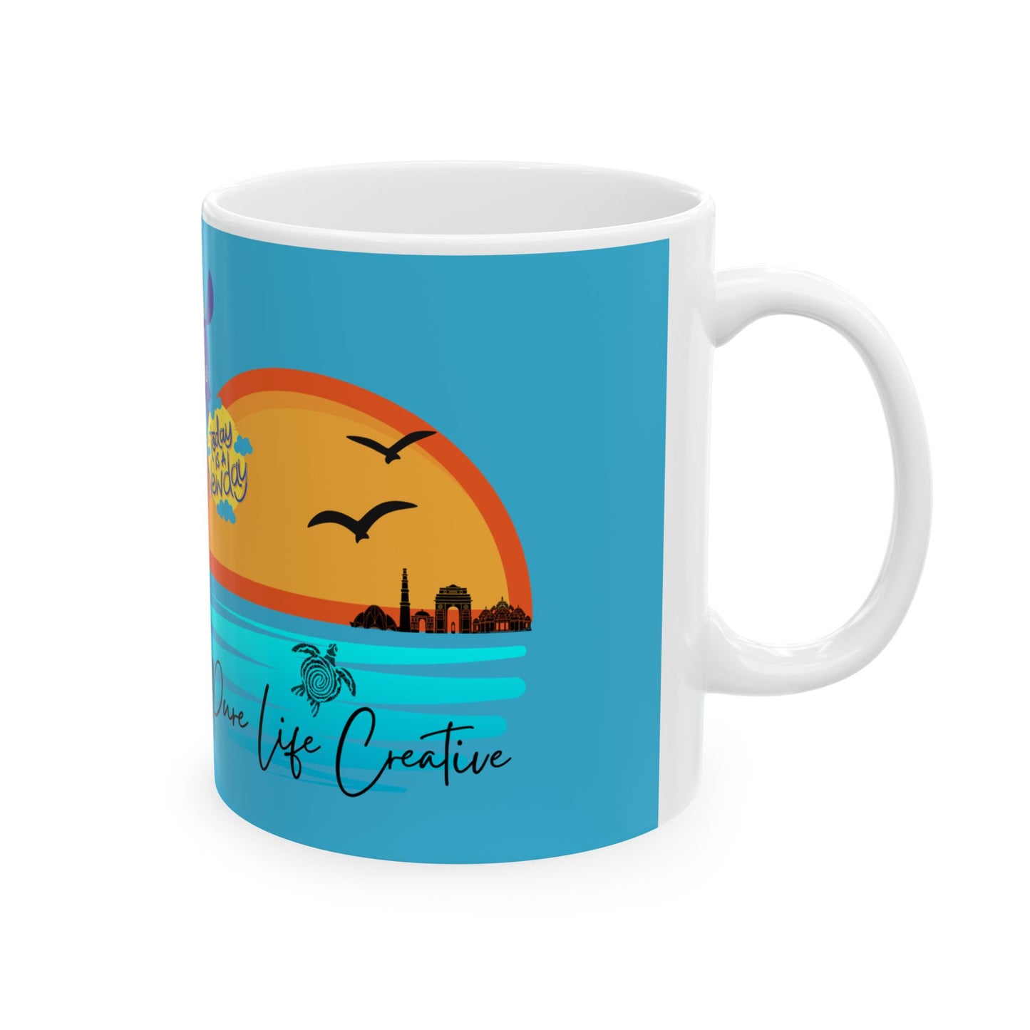 Tropical Sunset Ceramic Mug — “Pure Life” Costa Rica Coffee Cup (11oz/15oz)