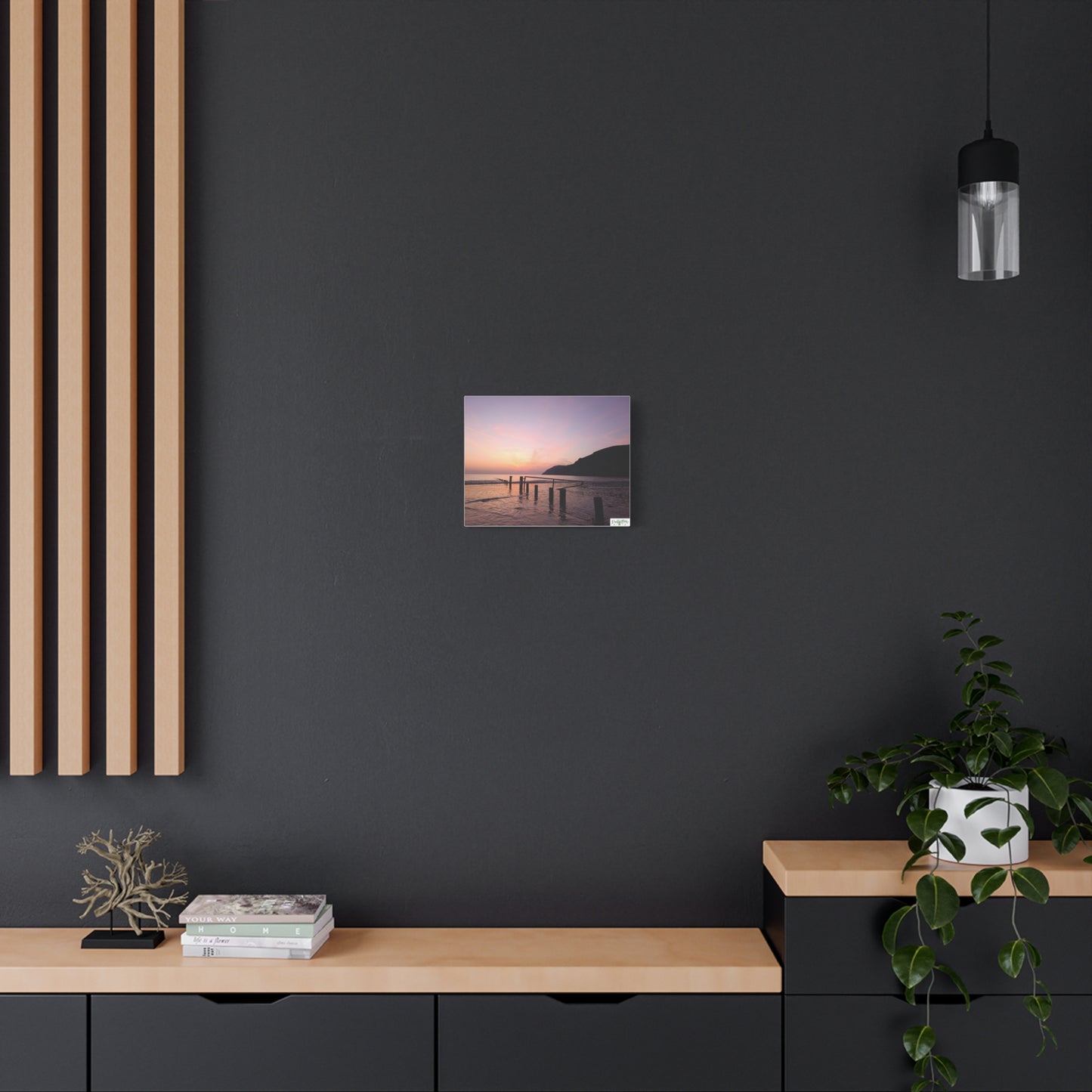 Sunset Beach Canvas Print – Purple Coastal Seascape on Matte Stretched Canvas