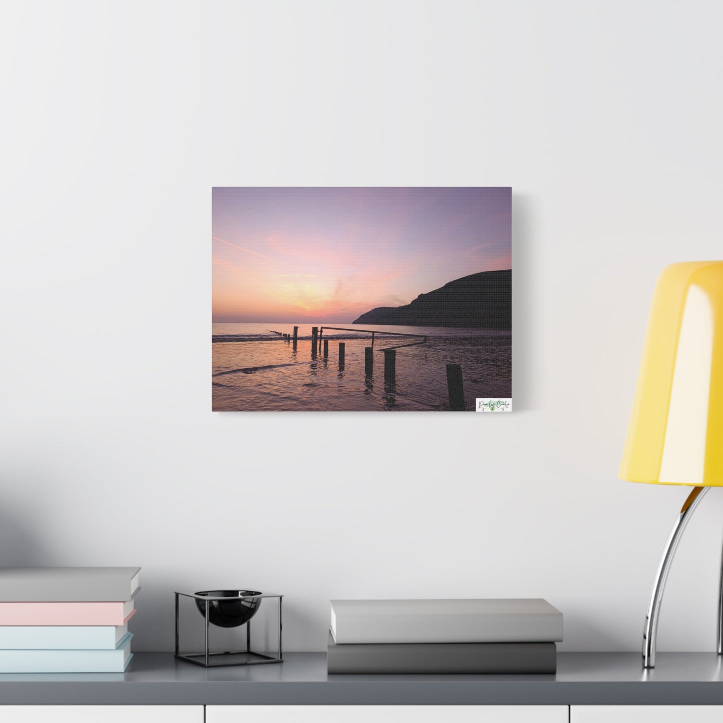 Sunset Beach Canvas Print – Purple Coastal Seascape on Matte Stretched Canvas