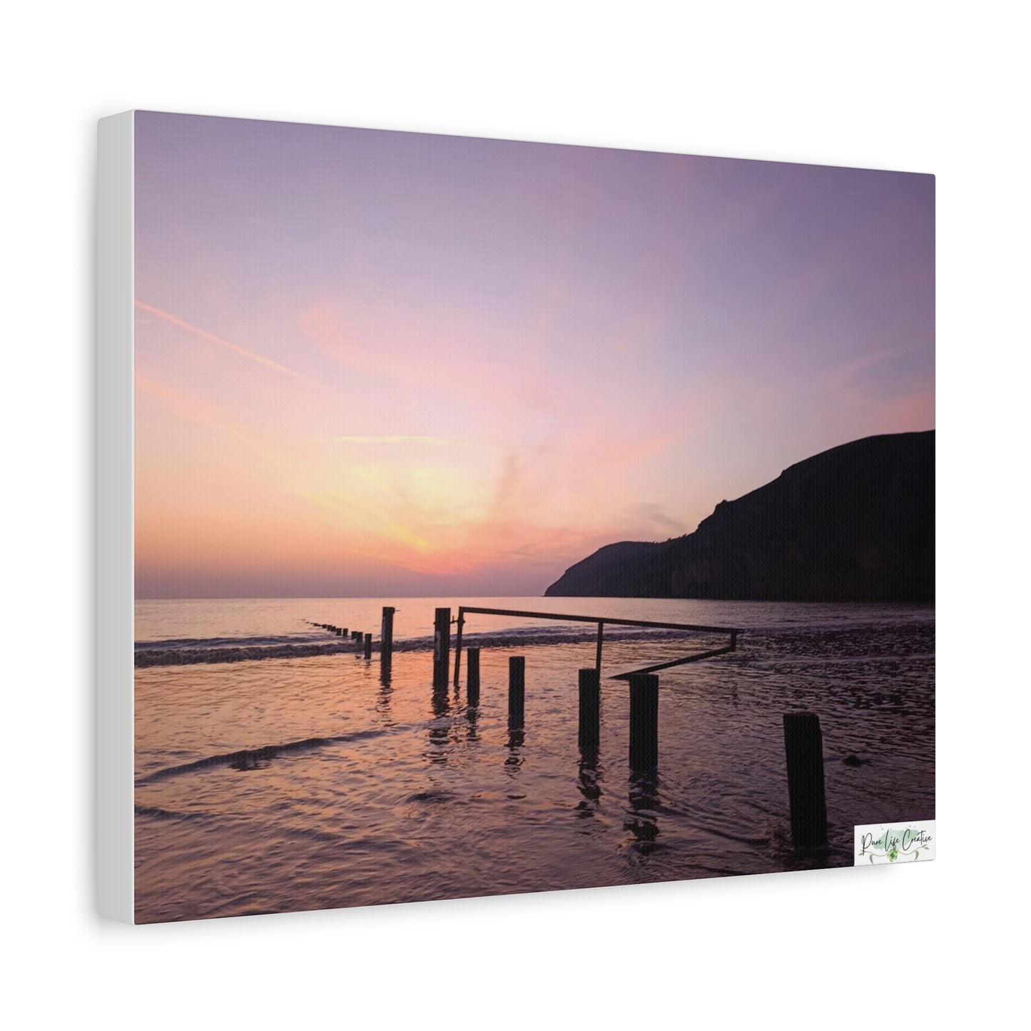 Sunset Beach Canvas Print – Purple Coastal Seascape on Matte Stretched Canvas