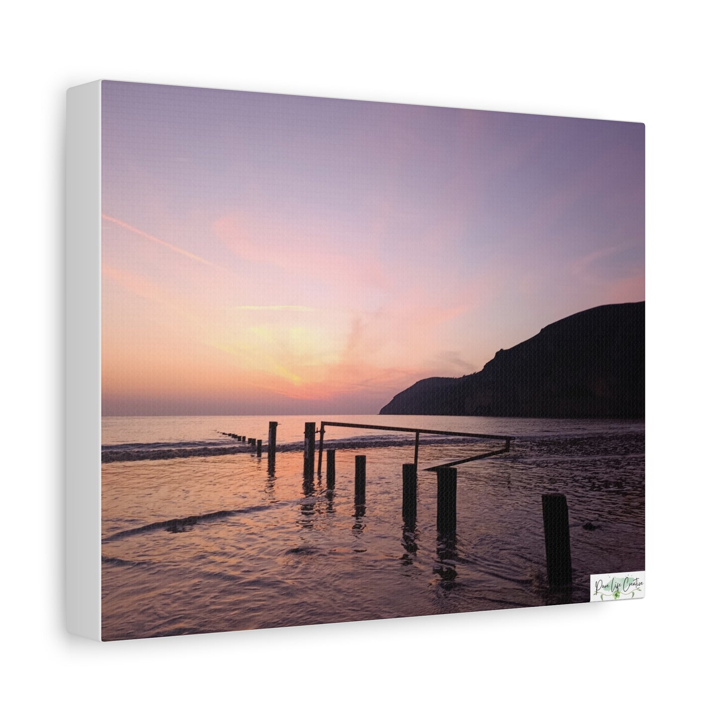 Sunset Beach Canvas Print – Purple Coastal Seascape on Matte Stretched Canvas